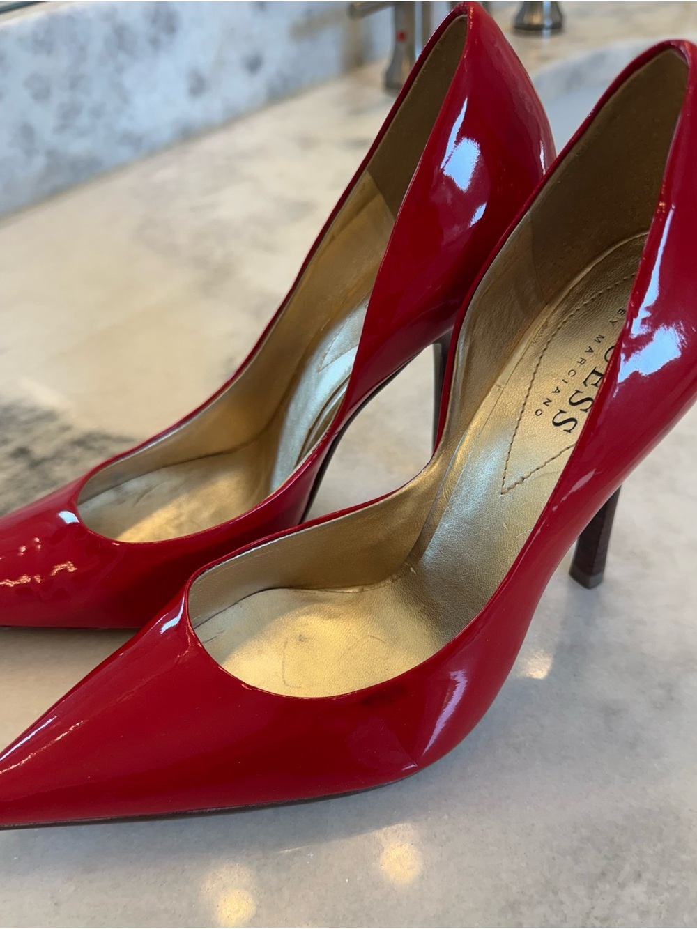 Guess by Marciano Red Patent Pointed-Toe Stiletto Pumps Size 6.5